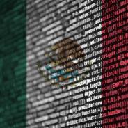 Digital code overlaid over Mexican flag