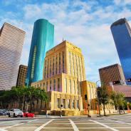 City hall with skyscrapers in Houston, Texas