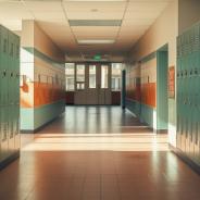 Empty school hallway.