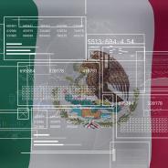 Digital screens over Mexican flag