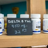 Delta-8 supplements on a shelf at a Texas store.
