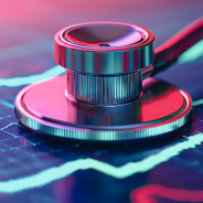 Stethoscope and digital health chart concept.