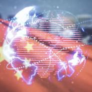 Globe hologram over Chinese flag