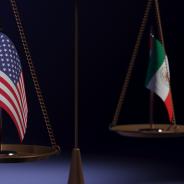 Scale holding Mexican and American flags
