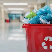 Recycling bin in a hospital filled with medical waste