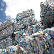 Bundles of plastic waste ready to be recycled