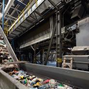 Plastics on conveyor belt for recycling