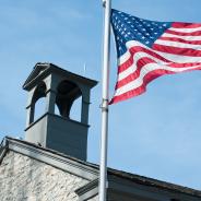 Church with American flag. 