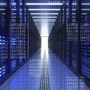 Data center computer racks in network security server room