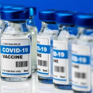 COVID-19 vaccine, vaccination bottles in a line.