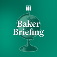 "Baker Briefing" text over globe illustration