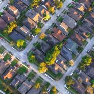 Aerial view of American neighborhood