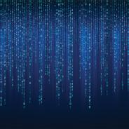  Downloaded Abstract Technology Binary code Background with binary data fall from the top of the screen.