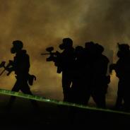 riot police amid smoke