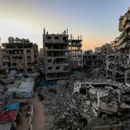 Damaged buildings and rubble in Gaza.