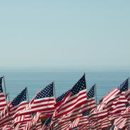 American flags on the sea background.
