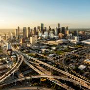  Houston city, aerial shot at sunset