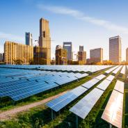Solar panels with city view