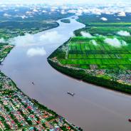Aerial view of the Demerara river south of Georgetown in Guyana, South America 