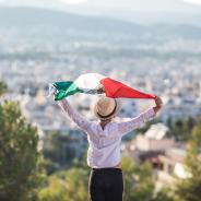 People holding flag of Mexico. "September 16. Independence Day of Mexico. 