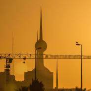 Sunrise with Kuwait Towers timelapse - the best known landmark of Kuwait City. Kuwait, Middle East.