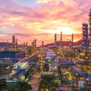 oil refinery at sunset