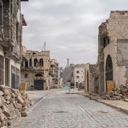 City of Aleppo and destroyed building in Syria.