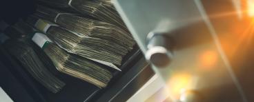 Money sits in a bank safe.