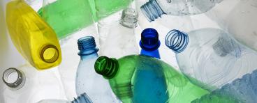Plastic bottles of various colors.