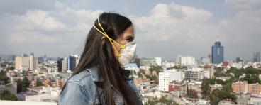 A woman wears a mask during the COVID-19 pandemic.