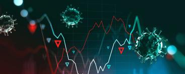 Graph of stock market downturn with coronavirus superimposed