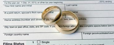 Pair on wedding bands on IRS 1040 Tax form