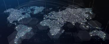 World night view from space with data points