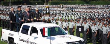 Mexico's president AMLO driving by the Mexican National Guard