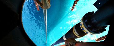 An offshore drilling rig.