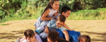 Children playing on lawn