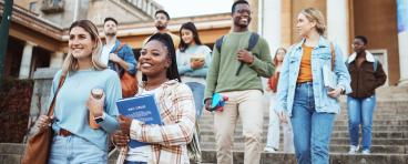 Students walking on university steps