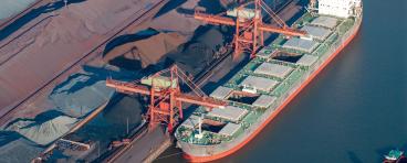 Docked cargo ship