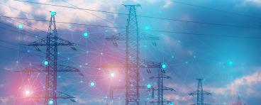 AI-generated image of data web over electric power lines