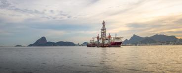 Drillship at Guanabara Bay with Sugar Loaf and Corcovado on background - Rio de Janeiro, Brazil