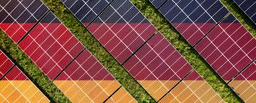 Solar farm superimposed with flag of Germany. Symbolizing solar power and panel demand, renewable energy industry, government policy, and sustainability initiatives in the country.