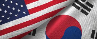 United States and South Korea two flags textile cloth, fabric texture