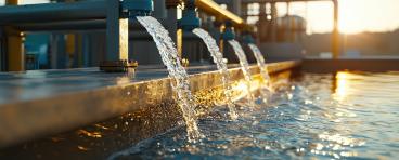 Professional-grade image of a water filtration system integrated into a city infrastructure