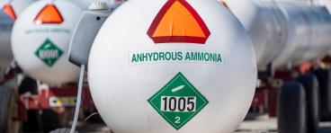 Rows of tanks filled with ammonia
