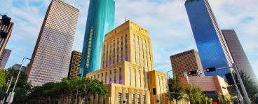 City hall with skyscrapers in Houston, Texas