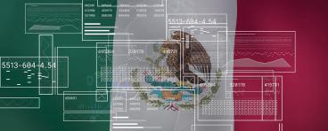 Digital screens over Mexican flag