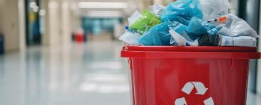 Recycling bin in a hospital filled with medical waste