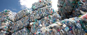 Bundles of plastic waste ready to be recycled