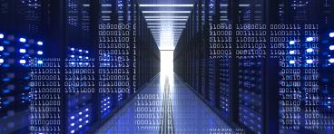 Data center computer racks in network security server room