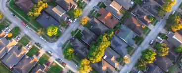Aerial view of American neighborhood